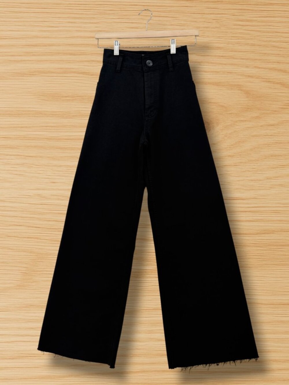 Zara Black Wide Leg Raw Fringe Hem Denim 0
